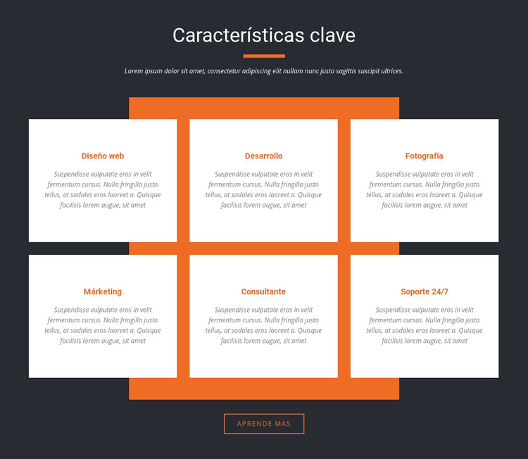 Caracteristicas importantes Plantilla de sitio web