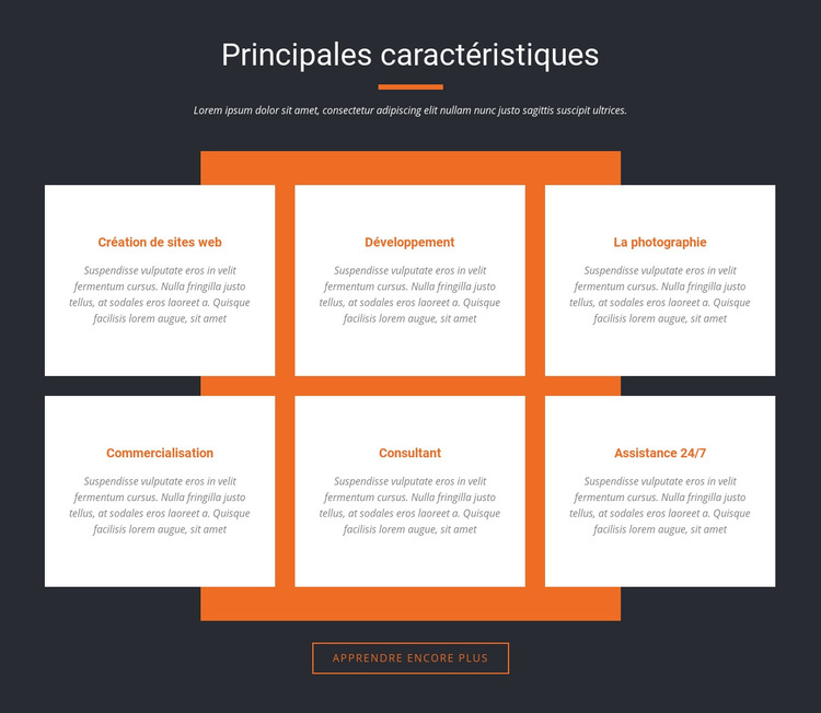 Caractéristiques importantes Modèle de site Web