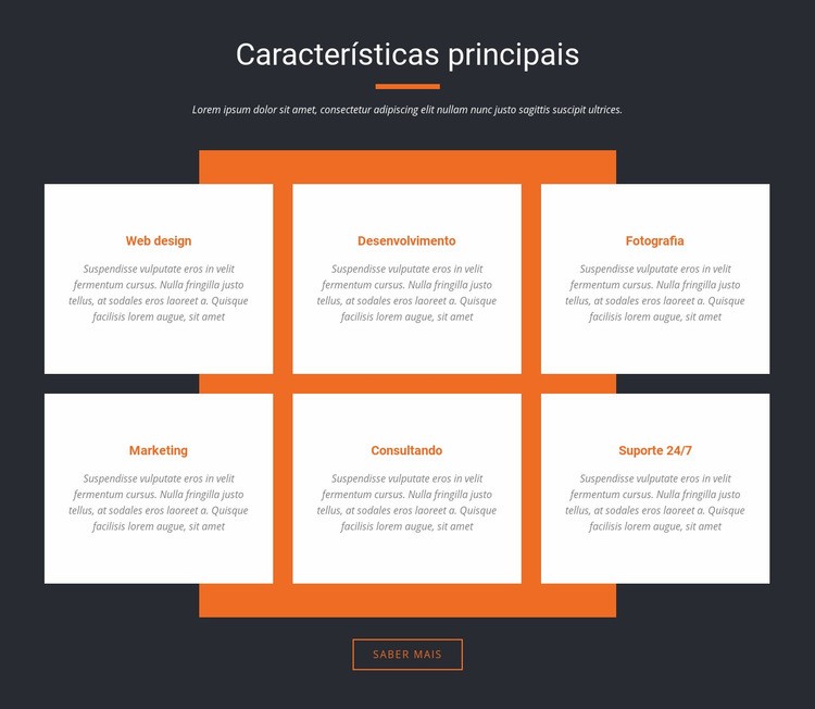 Características importantes Design do site