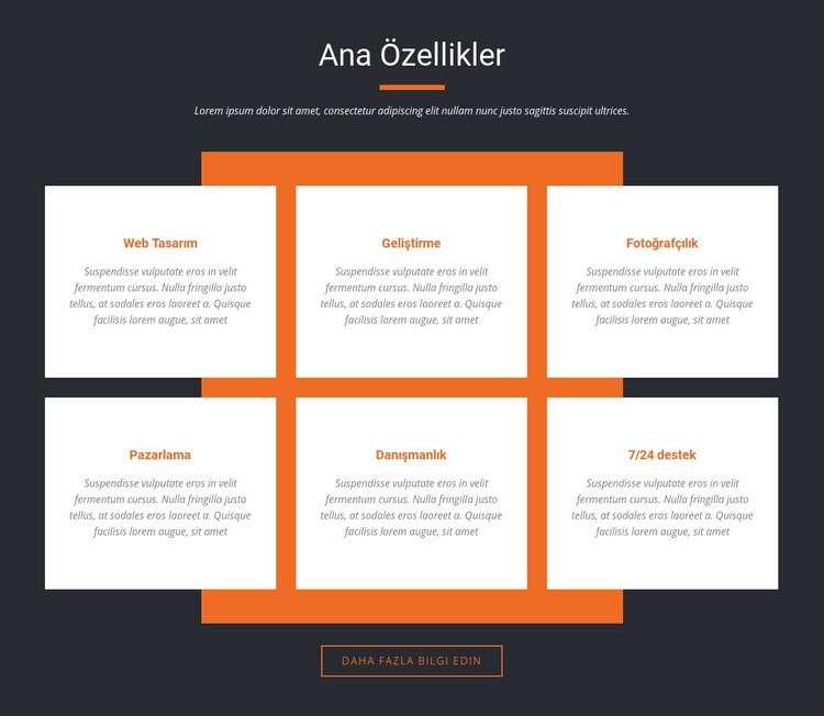 Önemli özellikler Web Sitesi Mockup'ı