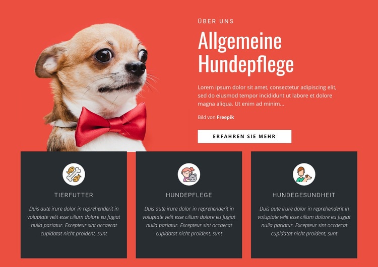 Allgemeine Hundepflege Website-Modell