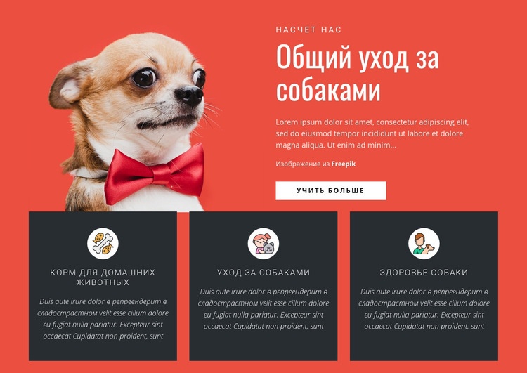 Общий уход за собаками Мокап веб-сайта