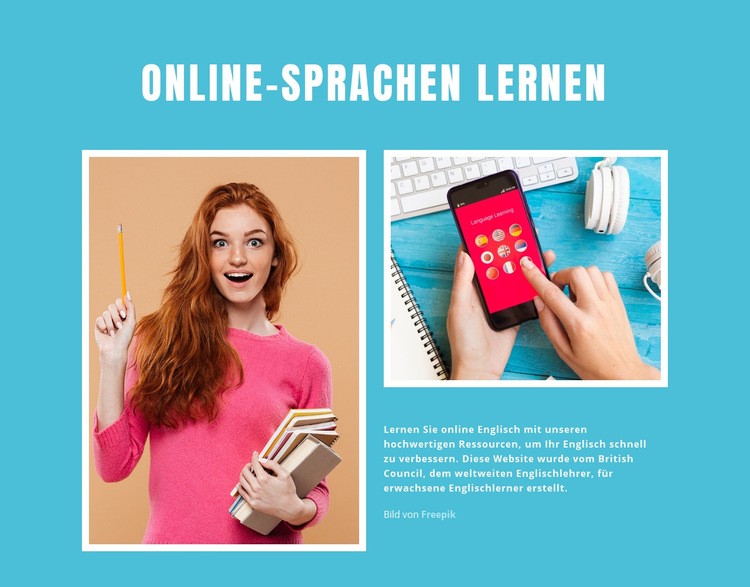 Online Englisch lernen Eine Seitenvorlage