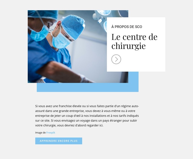 Le centre de chirurgie Maquette de site Web