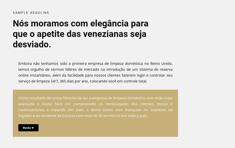 Título e dois textos com um botão Modelo de uma página