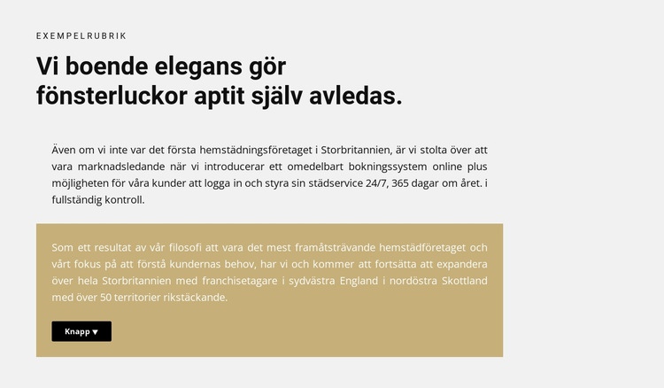 Titel och två texter med en knapp WordPress -tema