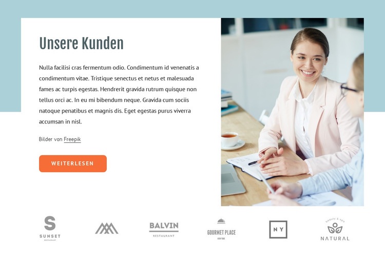 Über unsere Kunden Website Builder-Vorlagen