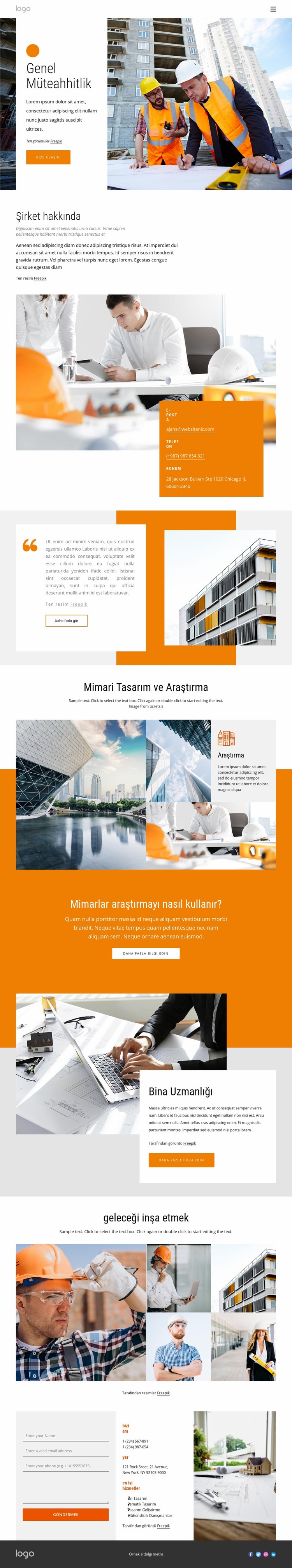 Tam hizmet genel yüklenici Web Sitesi Mockup'ı