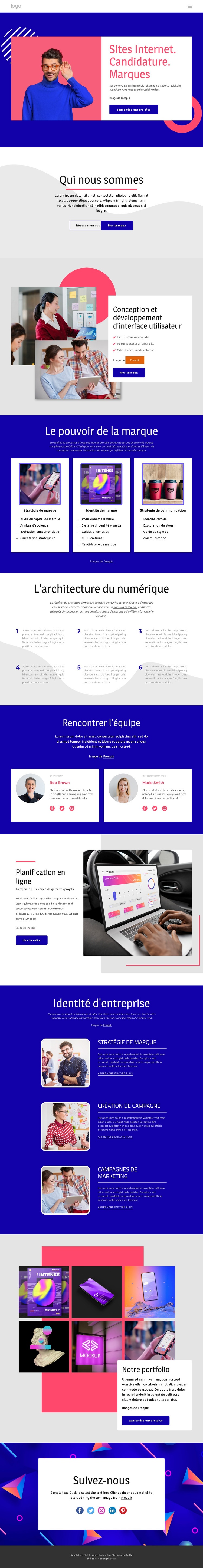 Sites Web et applications Page de destination