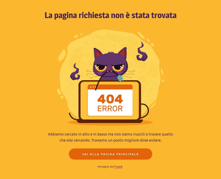 404 pagina con gatto Un modello di pagina