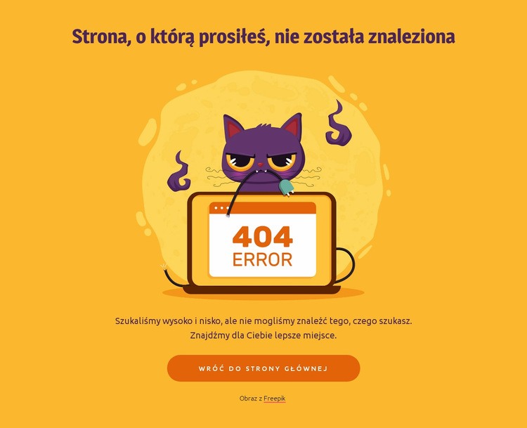 Strona 404 z kotem Makieta strony internetowej