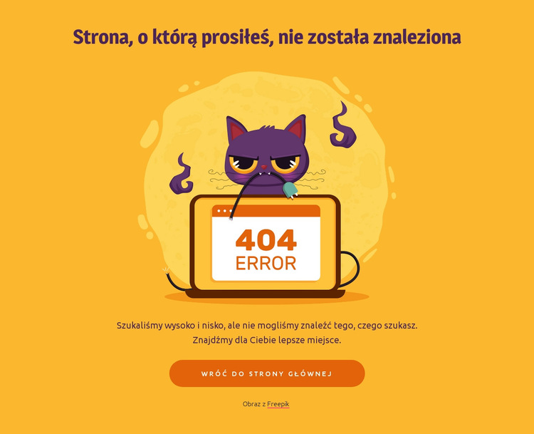 Strona 404 z kotem Szablon witryny sieci Web