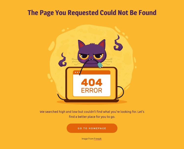 404 sida med katt Html webbplatsbyggare