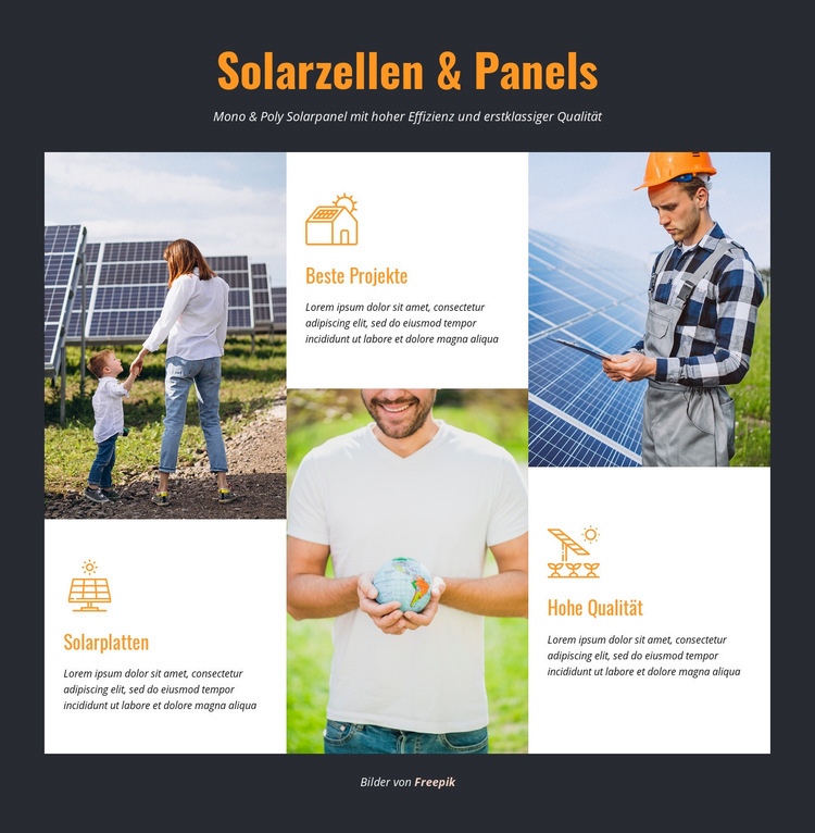 Solarzellen & Panels Eine Seitenvorlage