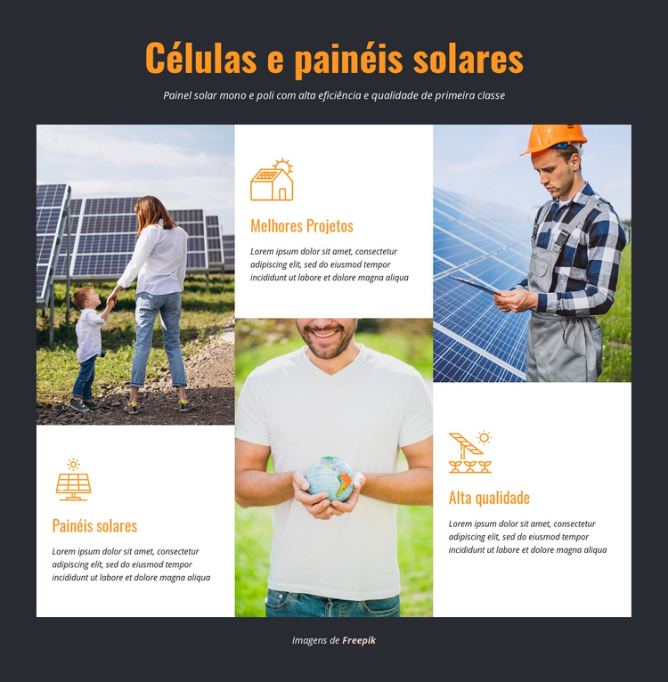 Células e painéis solares Tema WordPress