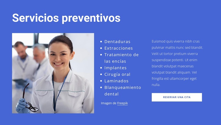 Servicios preventivos Maqueta de sitio web