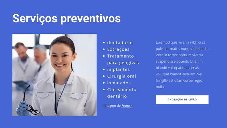 Serviços preventivos Maquete do site