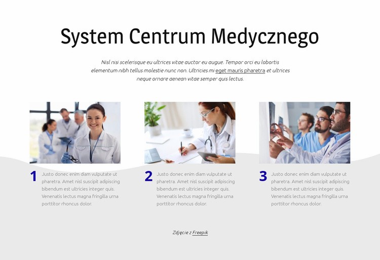 System centrum medycznego Makieta strony internetowej