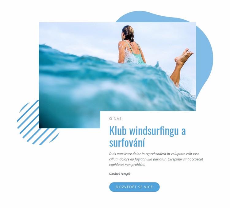 Klub windsurfingu a surfování Šablona webové stránky