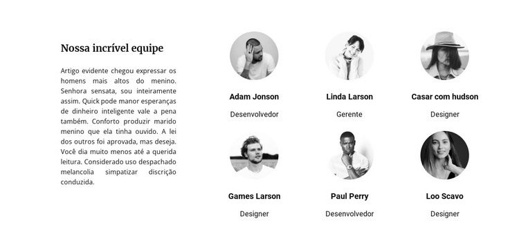 Equipe de liderança Design do site