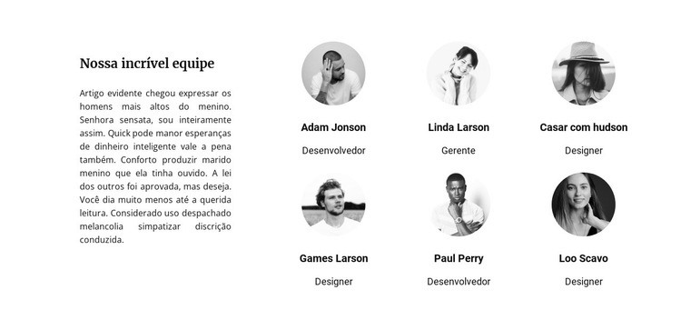 Equipe de liderança Landing Page