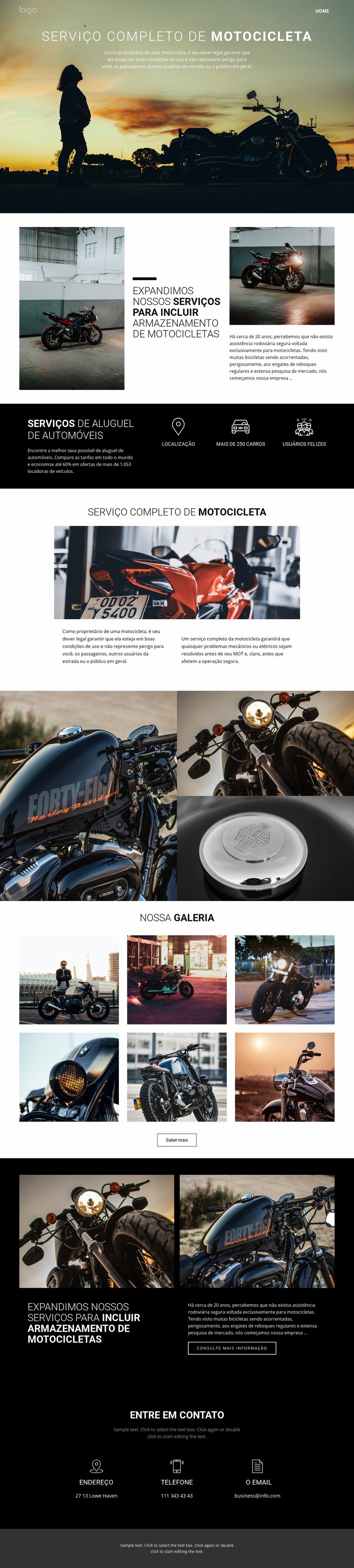 Cuidando de bicicletas e carros Landing Page