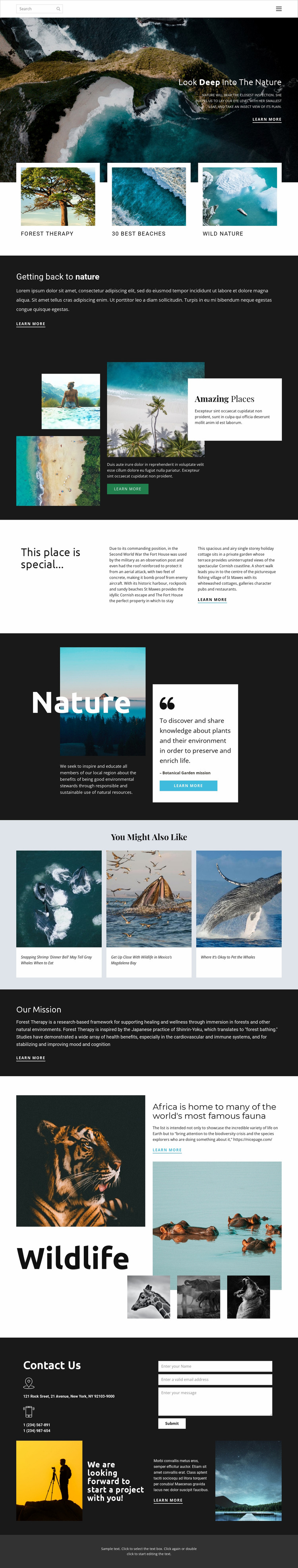 Exploring wildlife and nature Website Mockup