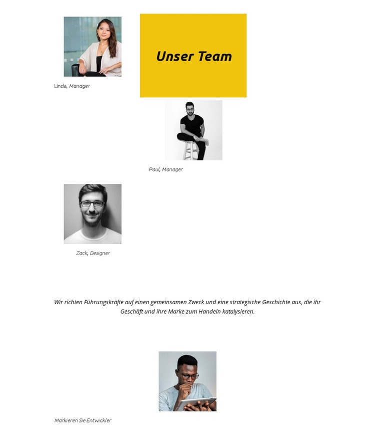 Unser super Team Landing Page