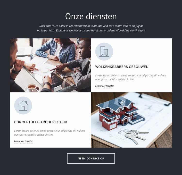 Architecten ontwerpen groepsdiensten Website mockup