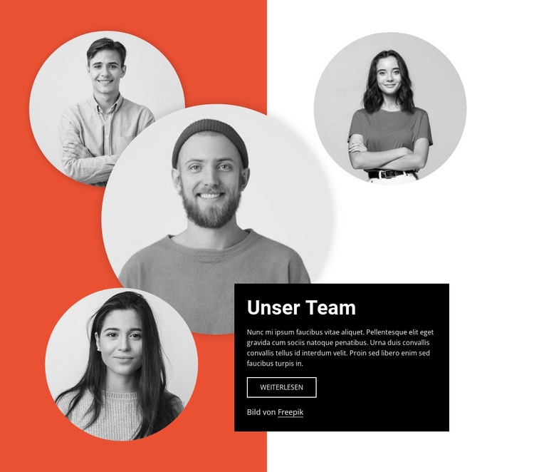 Teamblock mit geschichteten Bildern Website Builder-Vorlagen