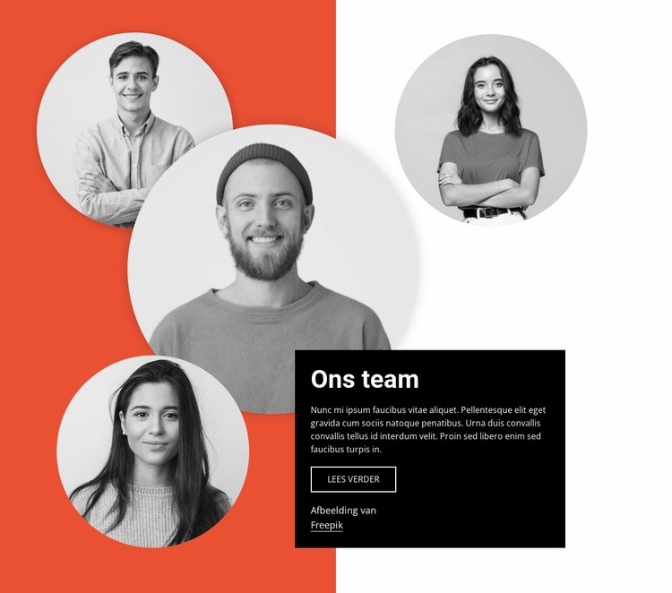 Teamblok met gelaagde afbeeldingen Website mockup