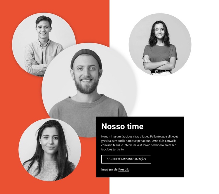 Bloco de equipe com imagens em camadas Design do site