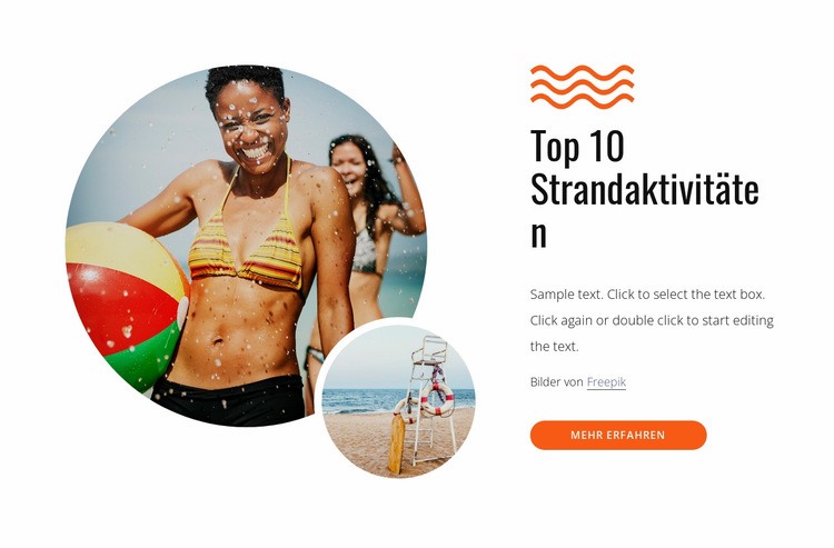 Top-Aktivitäten am Strand Website-Modell