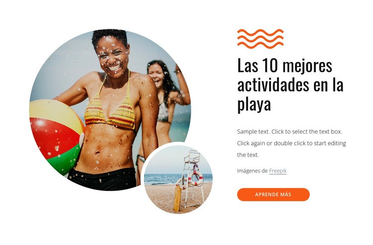Principales actividades en la playa Maqueta de sitio web