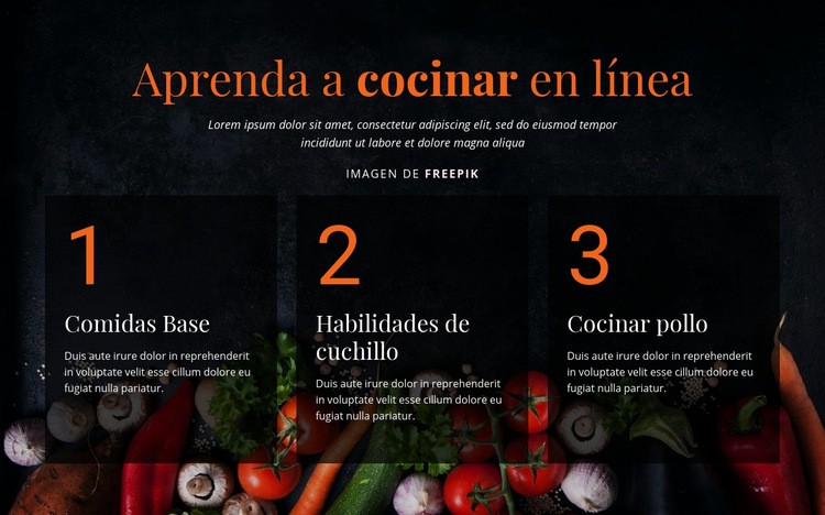 Cursos de cocina online Maqueta de sitio web