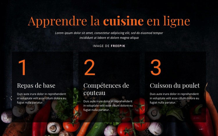 Cours de cuisine en ligne Maquette de site Web