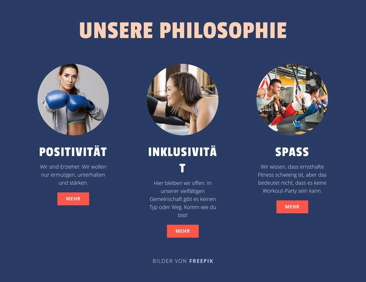 Philosophie unseres Sportvereins Website Builder-Vorlagen