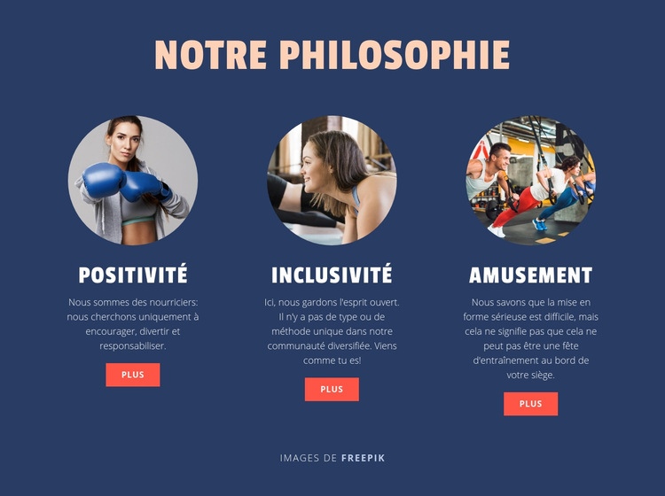 Philosophie de notre club de sport Conception de site Web