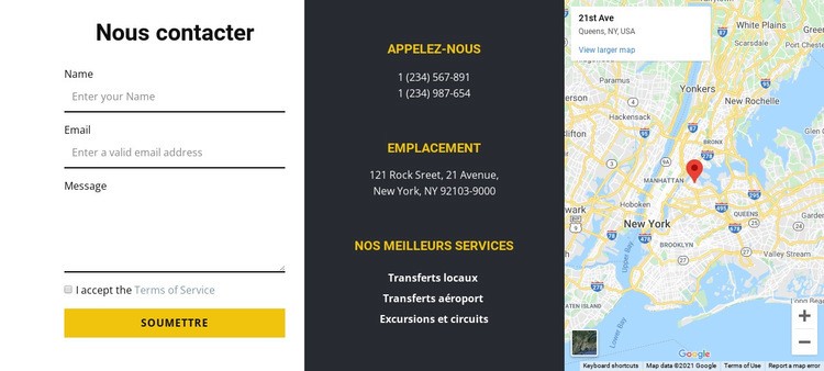 Contactez-nous avec la carte Conception de site Web