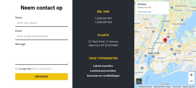 Neem contact met ons op via kaart Sjabloon voor één pagina