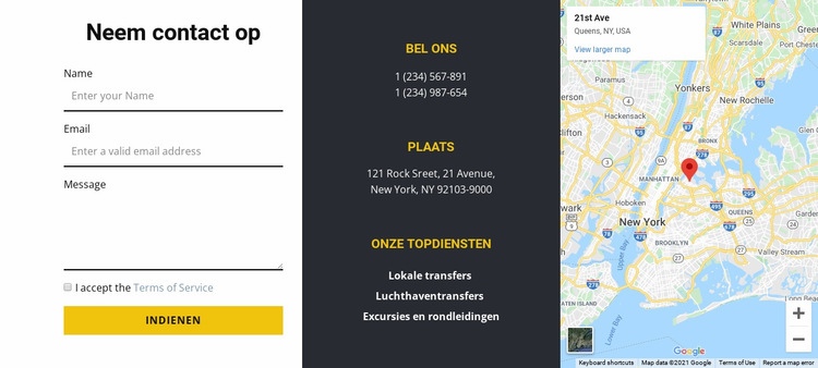 Neem contact met ons op via kaart Website mockup