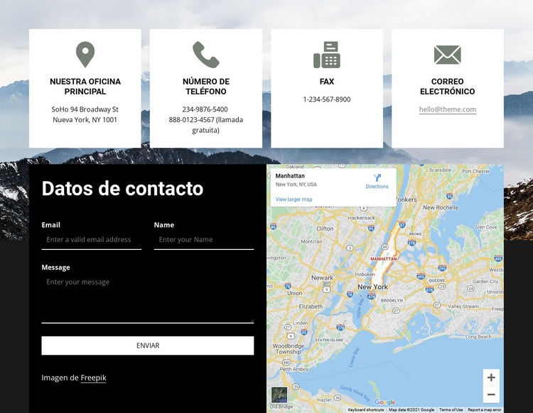 Información de contacto con iconos Plantillas de creación de sitios web