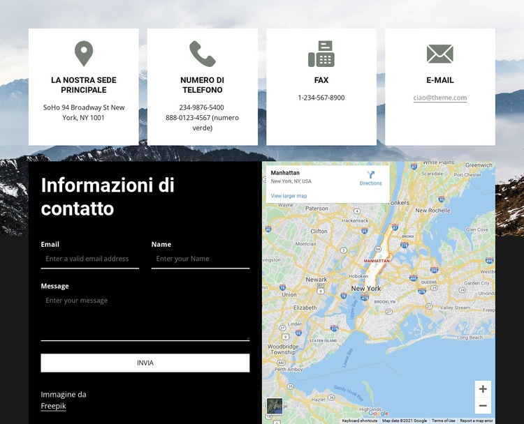 Informazioni di contatto con icone Mockup del sito web