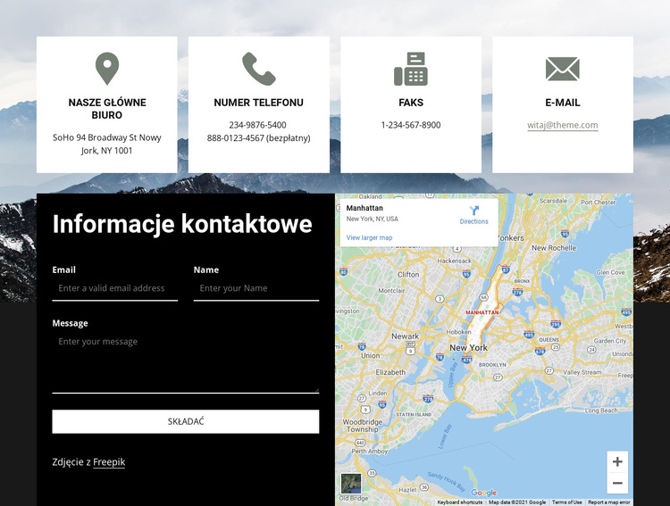 Informacje kontaktowe z ikonami Motyw WordPress