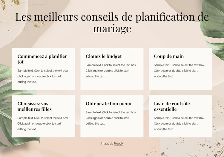 Les meilleurs conseils de planification de mariage Maquette de site Web