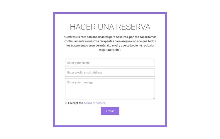 Formulario de reservación Maqueta de sitio web