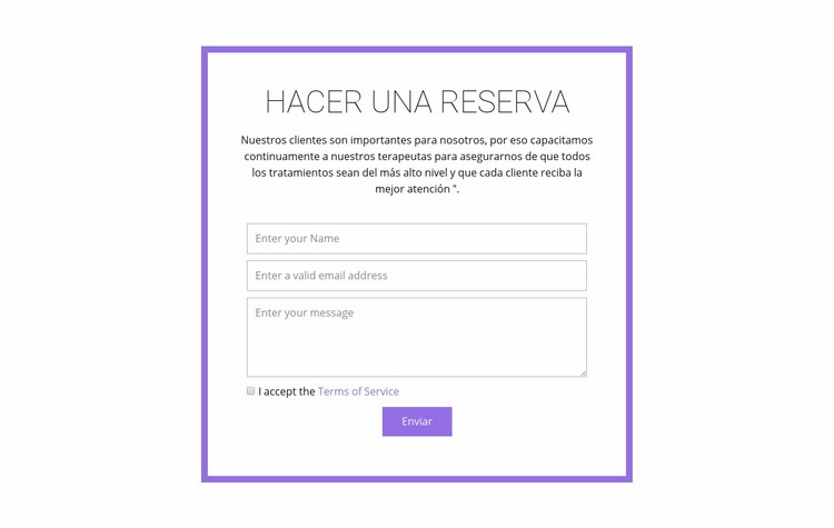 Formulario de reservación Página de destino