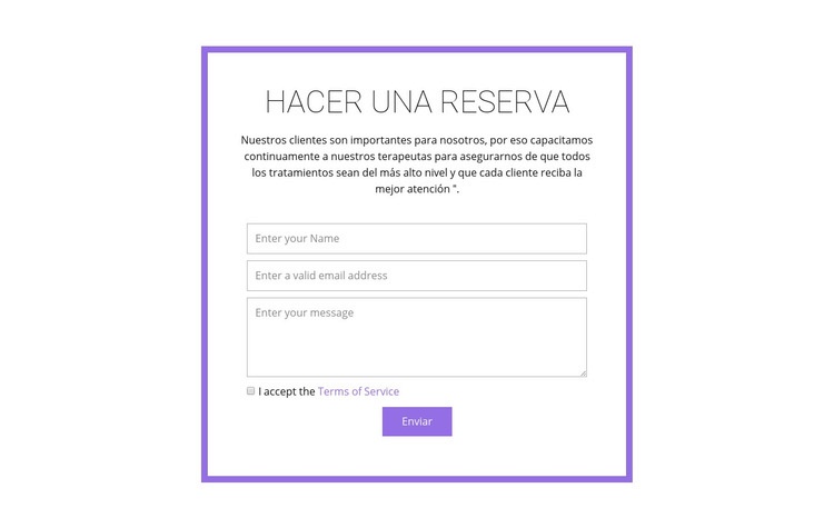 Formulario de reservación Plantilla de una página