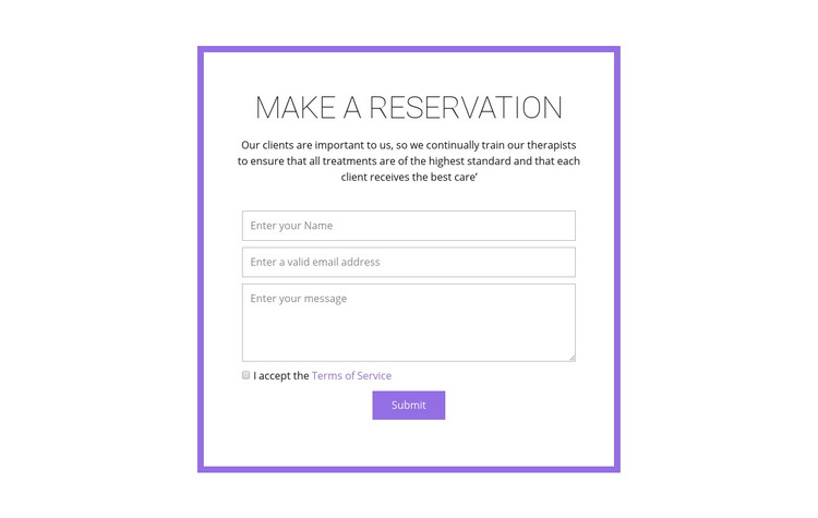 Reservation form  Homepage Design