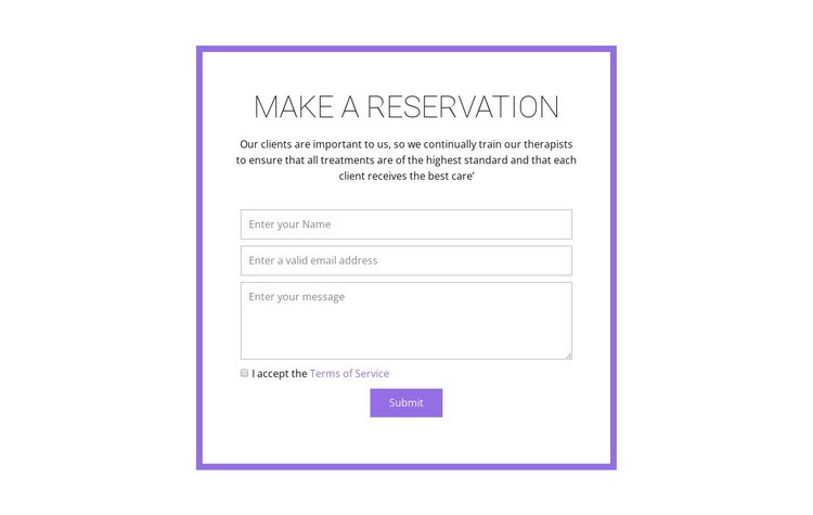 Reservation form  Html Code Example